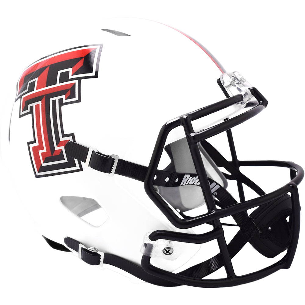 black football helmet with white face mask Texas Tech Red Raiders White Replica Speed