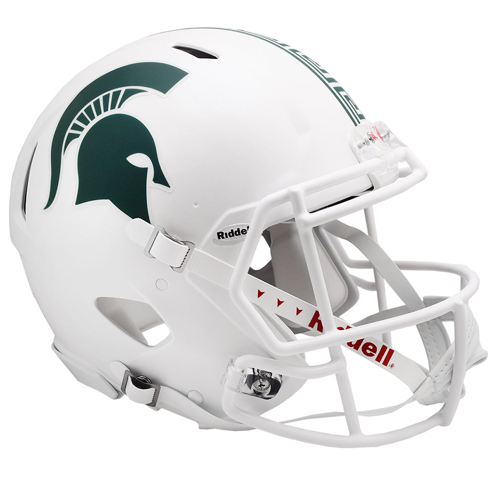 authentic michigan football helmet Michigan State Spartans Riddell 2023 White Revolution Speed Authentic Helmet