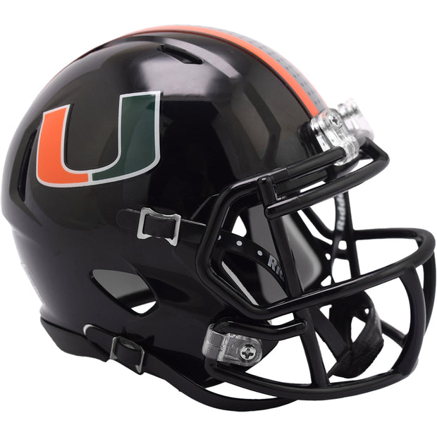 Miami Hurricanes Riddell Speed Mini Helmet - Glossy Black