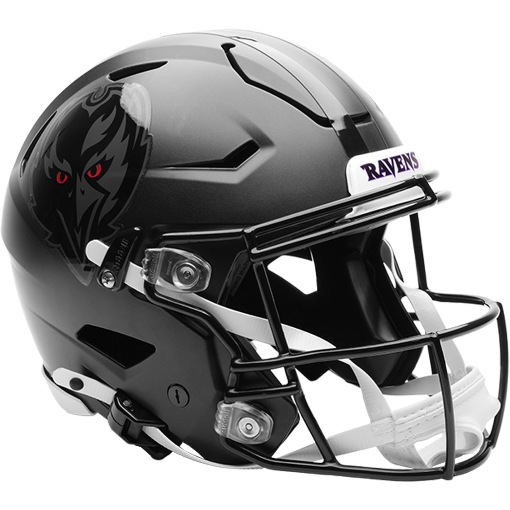 matte black riddell speedflex helmet Out - ADULT making it one of the most protective helmets on the field Baltimore Ravens Darkness Helmet On